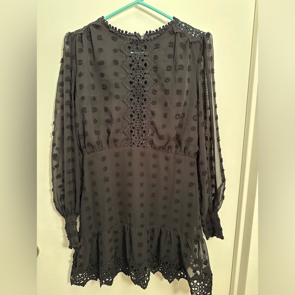 Lulus Black Flock Dot Dress